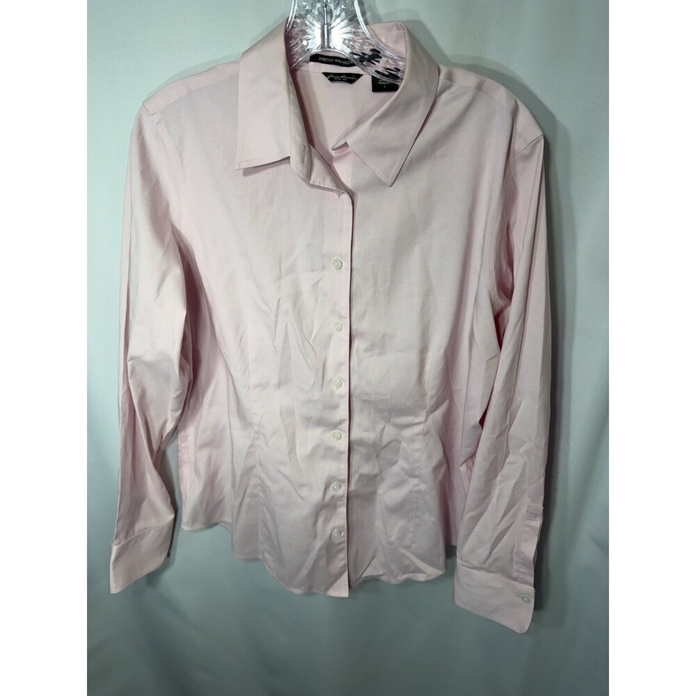 Eddie Bauer Women's Stretch Wrinkle Resistant Shirt Light Pink 3/4 Sleeve L